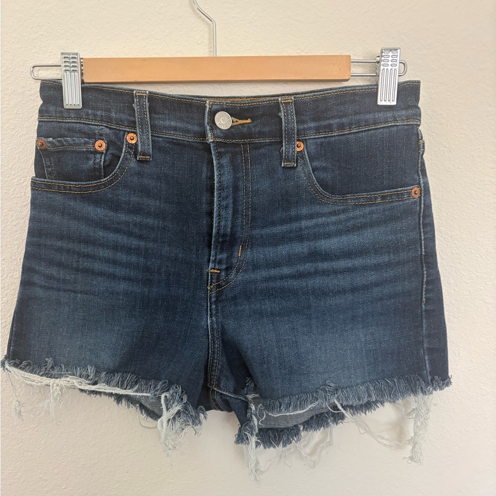 Levi's Dark Blue Frayed Jean Shorts